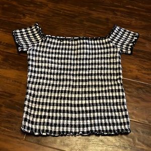 Textured Off the Shoulder Crop Top Hollister Black and White Checkered Small
